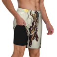 thumbnail image 3 of Picia Vintage Cowboy Riding Horse pattern Mens Swim Trunks with Compression Liner Stretch Beach Shorts Quick Dry with Zipper Pockets No-Chafing Board Shorts-Small, 3 of 9