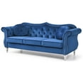 thumbnail image 4 of HomeStock Zen Zone Sofa, Navy Blue - 82" x 35" x 34", Soft Velvet with Tufted Design, Nailhead Trim, and 2 Throw Pillows for Elegant Living Spaces, 4 of 5