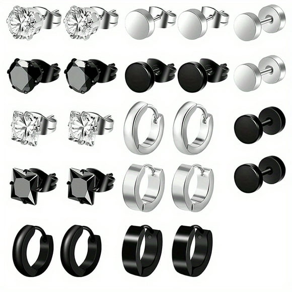 24pcs Men's Punk Earrings: Creative & Trendy Stainless Steel Jewelry Set