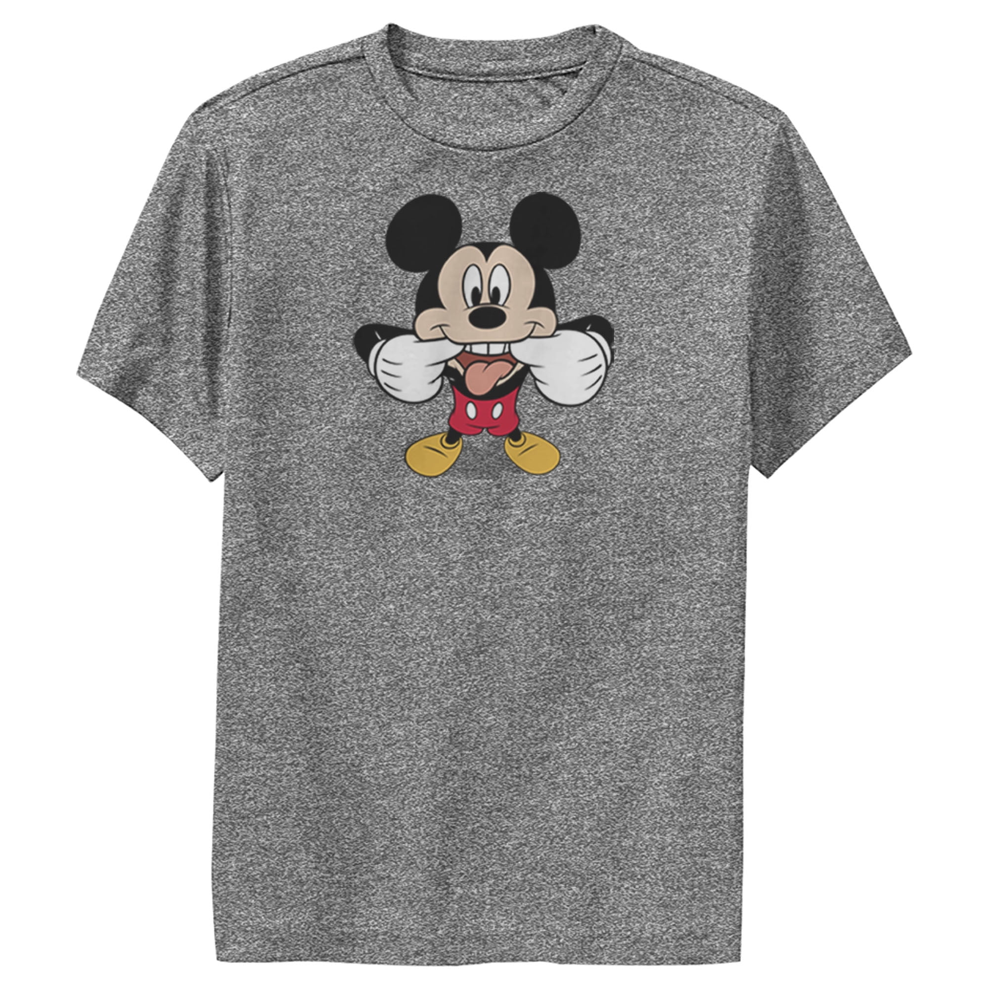 Boy s Mickey & Friends Mickey Mouse Tongue Out Performance Graphic Tee Charcoal Heather Large