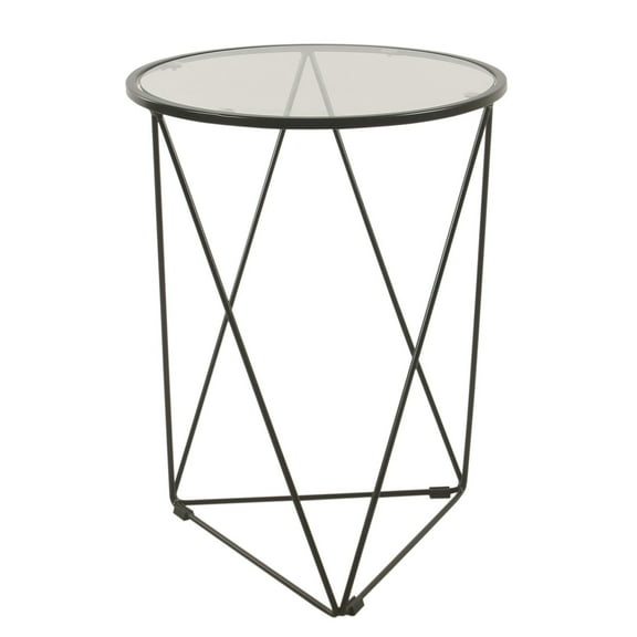 HomePop Metal Accent Table Triangle Black Base Round Mirror Top