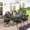 Dark Bronze/Navy Blue, variant on 7-Piece Outdoor Patio Dining Set, 60" Rectangular Cast Aluminum Dining Table with Umbrella Hole and 4 Stationary, 2 Swivel Rocker Chairs, 6 Cushioned, Backyard, Patio, Garden, Navy
