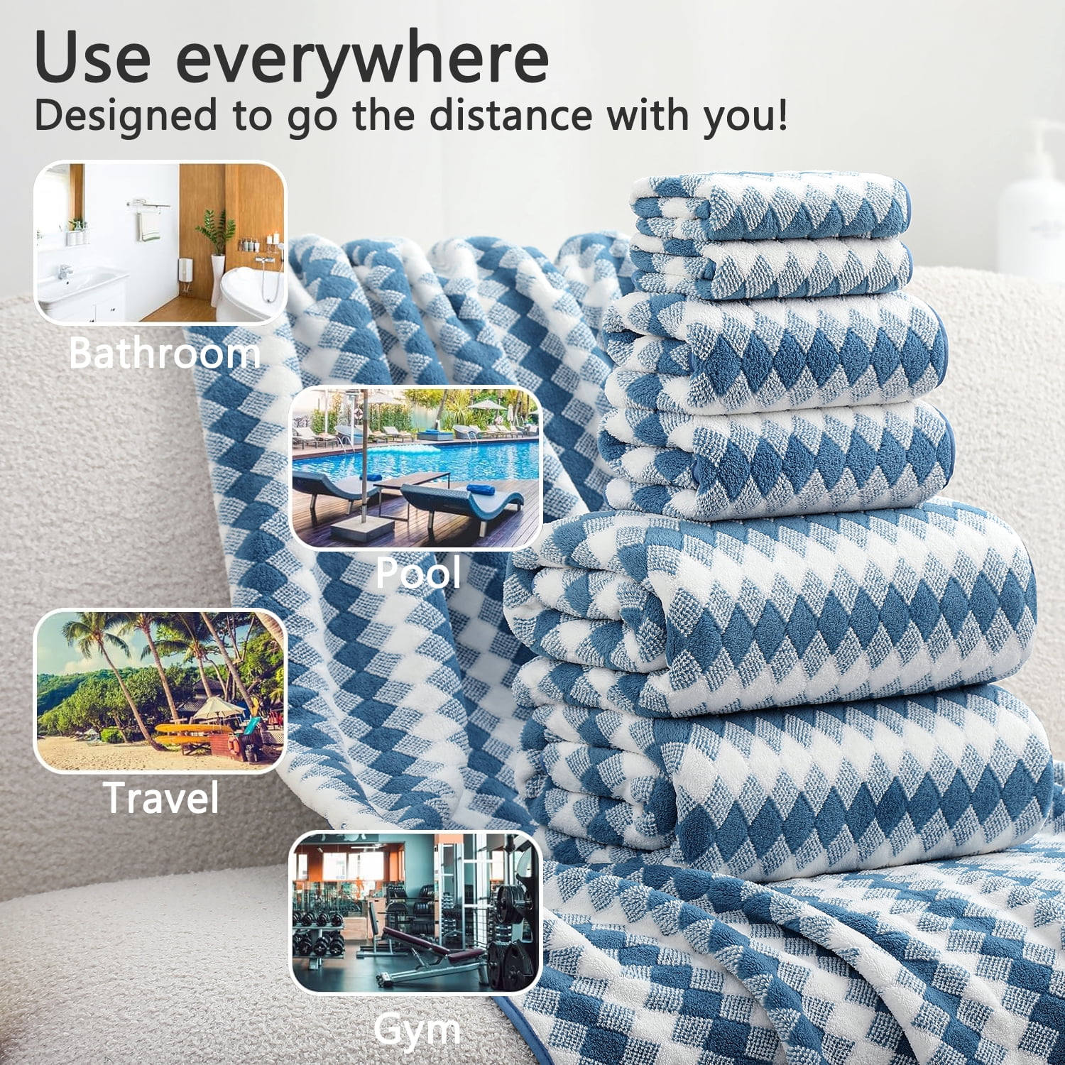 Beartech 4 Pack Bath Towel Set-35"x70" Towel,600GSM Ultra Soft & Less lint Microfibers Bathroom Towel Set,Highly Absorbent Quick Dry Oversized Towels Spa Hotel Luxury Shower Towels-Blueberry