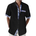 thumbnail image 1 of PEASKJP Mens Henley Shirts Neck Short Sleeve Daily Look Linen Shirts,Black L, 1 of 5