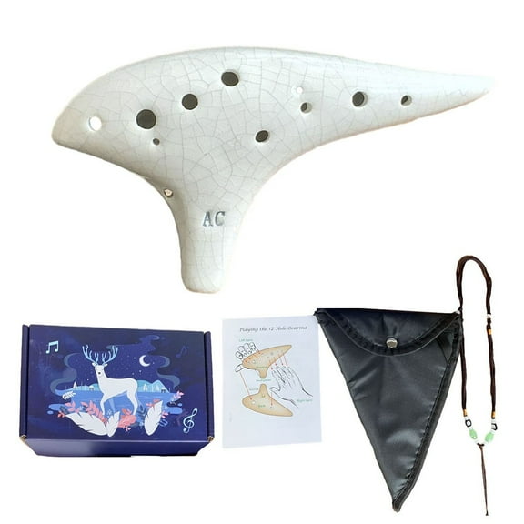 AFQH 12-Hole Ceramic Ocarina Instrument with Song Book and Carry Bag - Perfect Gift