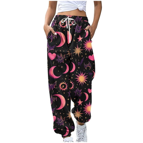 THDHVS Girls Wide Leg Pants,Pants for Girls,kids Halloween Print Sweatpants with Elastic Waist and Drawstring Pockets Spooky Themed or Holiday Comfortable Trousers Pink 9-10 Years