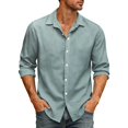 thumbnail image 2 of WULMLEO Men's Cotton Linen Button Down Shirts Long Sleeve Casual Summer Beach Tops Turquoise Polyester, 2 of 5