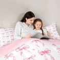 thumbnail image 4 of Manfei Ribbon Bowknot Twin Comforter Sets For Girls,Pink Coquette Bowtie Print Bedding Set For Kids,Pink Reversible,2pcs, 4 of 7