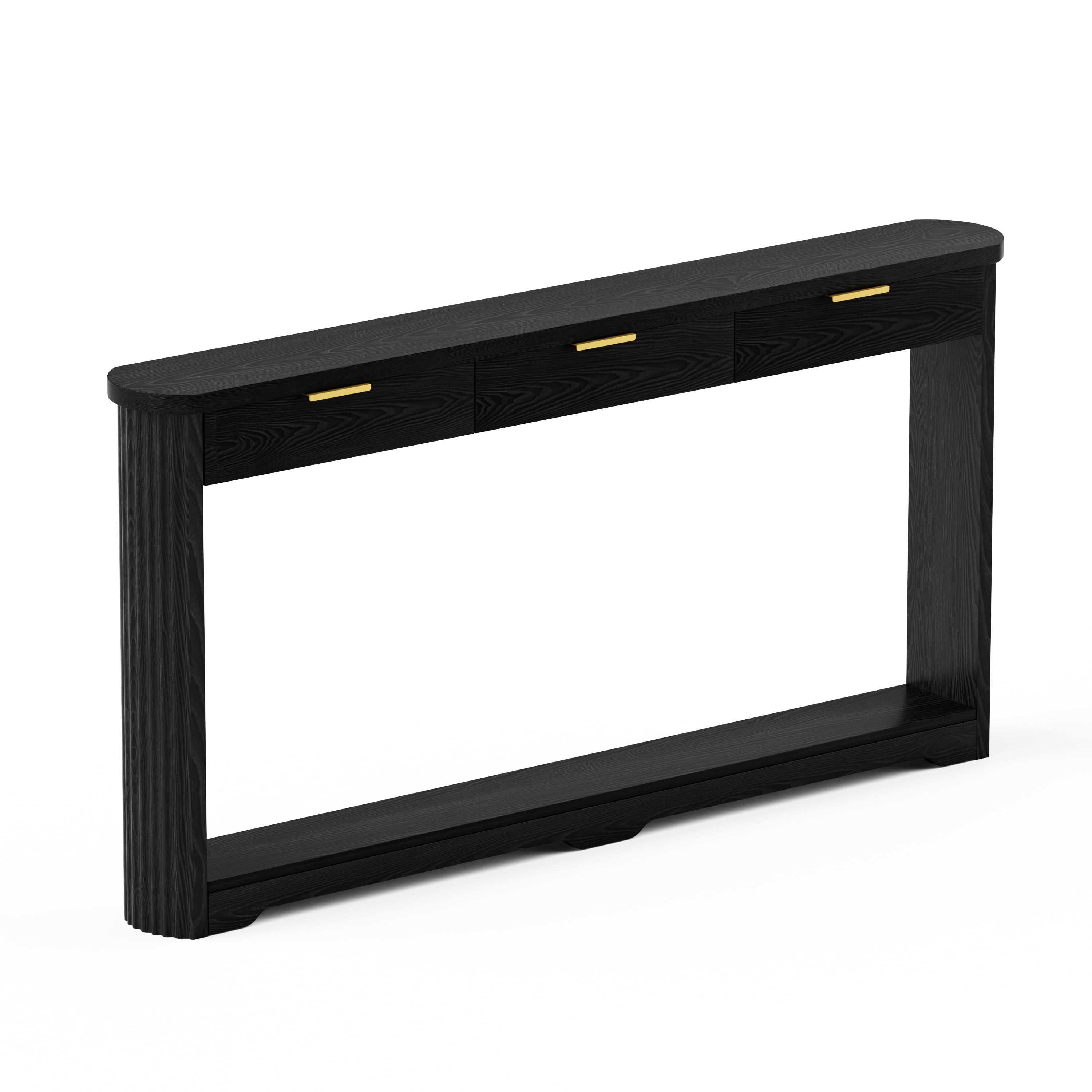 70.1" Wavy-Patterned Storage Table with Drawers; a slim wooden side table that can be placed behind a sofa, ideal for entryways, hallways, and doorways.Black.70.1"L*8.7"W*35.5"H