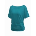 thumbnail image 2 of Womens Short Sleeve Boat Neck Side Shirring Dolman Drape Top, 2 of 6