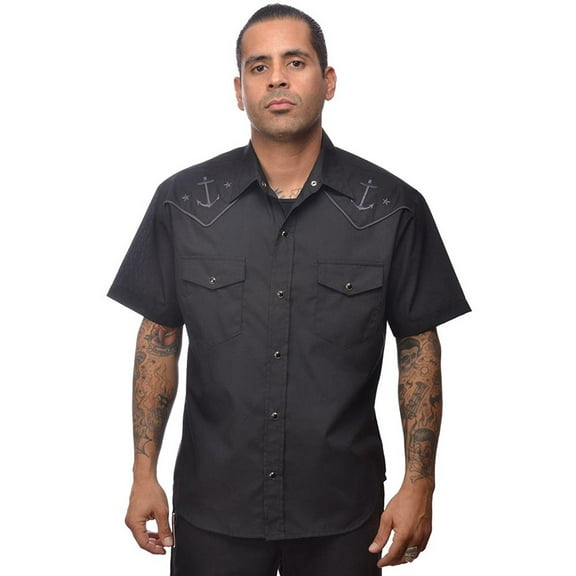 Steady Clothing Anchored Western Button Up Shirt Black 3XL