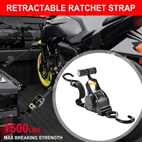 Retractable Ratchet Straps 1" x 10',Tie Down Strap 1500lbs Break Strength S-Hook