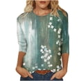 thumbnail image 2 of Hauts d'Été pour Femmes 2023 T-shirt Imprimé de Mode pour Femmes Blouse Mi-Longue à Manches 3/4 Col Rond Hauts Décontractés Bohémien T-shirt Grande Taille pour Femmes, 2 of 4