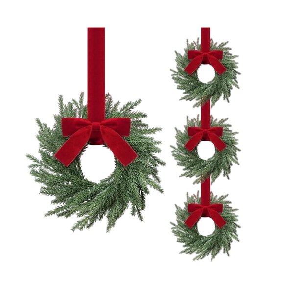 Artificial Pine Wreath with Velvet Bow and Hanging Ribbon for Indoor Outdoor Holiday Decoration Set of 3 Christmas Door Wall Window Display