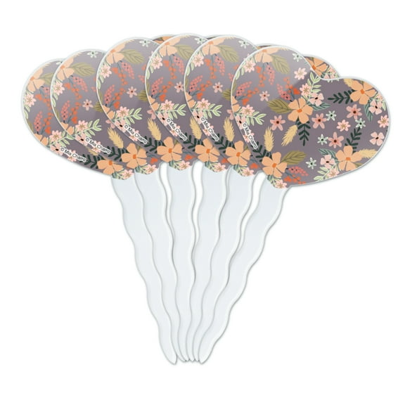 French Garden Flowers Heart Love Cupcake Picks Toppers Decoration Set of 6