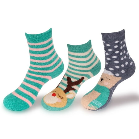 

Women s Christmas Super Soft Cozy Warm Fuzzy Comfy Home Indoor Outdoor Socks 3 Pairs - Asst C