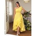 thumbnail image 4 of Pale Yellow Plus Size One-Shoulder A-Line Dress With Ruffle Hem And Tie Waist For Formal Evening Events, 4 of 7