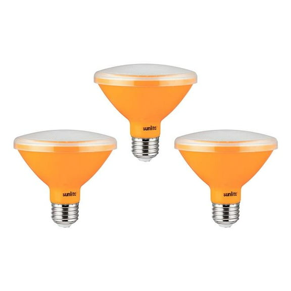 Sunshine Lighting B3167002 Sunlite LED PAR30 Short Neck Colored Recessed Light Bulb - E26 Base - 8W - Amber - Pack of 3