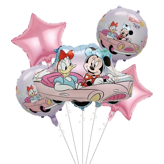 5PCS Mickey And Minnie Anime Balloon Set for Birthday Parties - Cartoon Foil Balloons Kit with String, Perfect for Kids Adults Decoration Theme Celebration