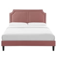 thumbnail image 4 of King Bed, Nailhead Trim, Dusty Pink Velvet, Tapered Wood Legs, 4 of 9