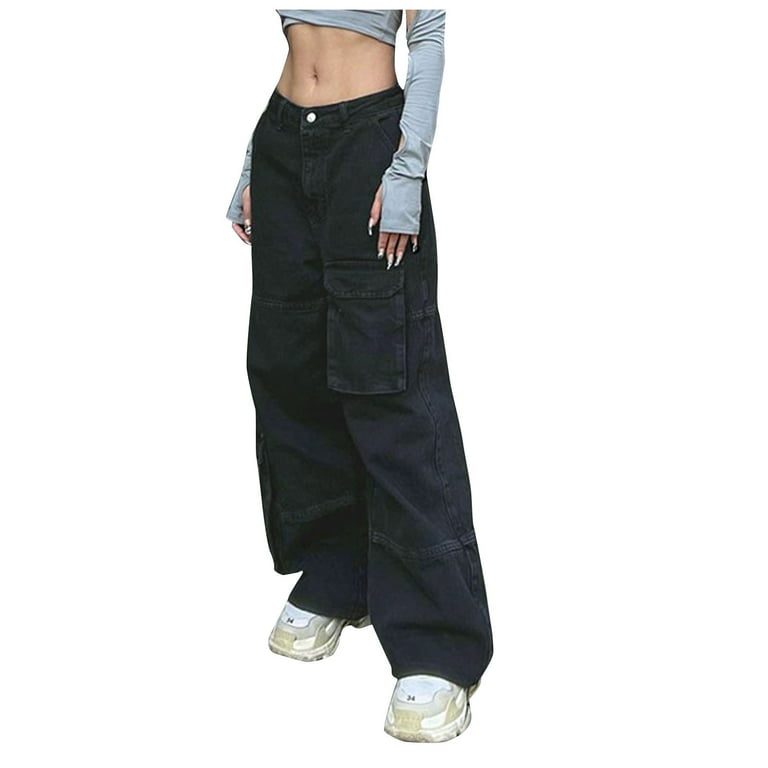 Yohome Womens Baggy Cargo Pants Streetwear Hip Hop Sweatpants Casual Loose  Wide