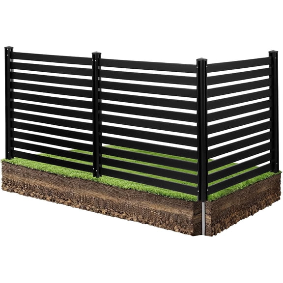 3 Panels Outdoor Privacy Screen, 50 x 48 in Air Conditioner Fence with 27.6 in Ground Stakes, Pool Equipment Enclosure, Vinyl Privacy Fence, Ideal for Trash Can and A/C Units, Black