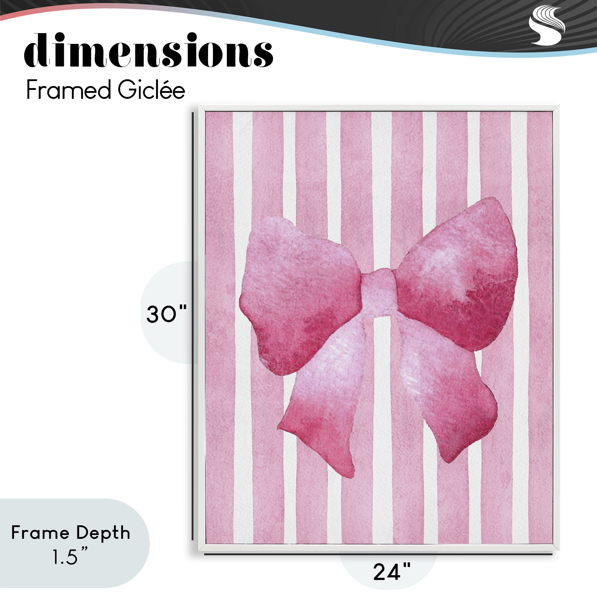 Stupell Industries Chic Bow on Pink Stripes White Framed Giclee Art, design by Camila Juncos