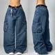 thumbnail image 4 of Pantalones vaqueros Vintage callejeros nuevos Y2K Harajuku lavados en azul con múltiples bolsillos, pantalones vaqueros holgados,, 4 of 5