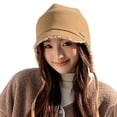 thumbnail image 2 of Roncen Women's Detachable Ear Flap Bucket Hat, Plush Fleece Lined Winter Beanie with Tie Strings in Beige, Warm Trapper Hat, 2 of 5