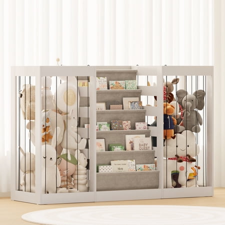 Hironpal Kids Bookshelf and Toy Storage Wood 5-Tier Toddler Bookshelf with 2 Open Toy Organizer for Bedroom Playroom White