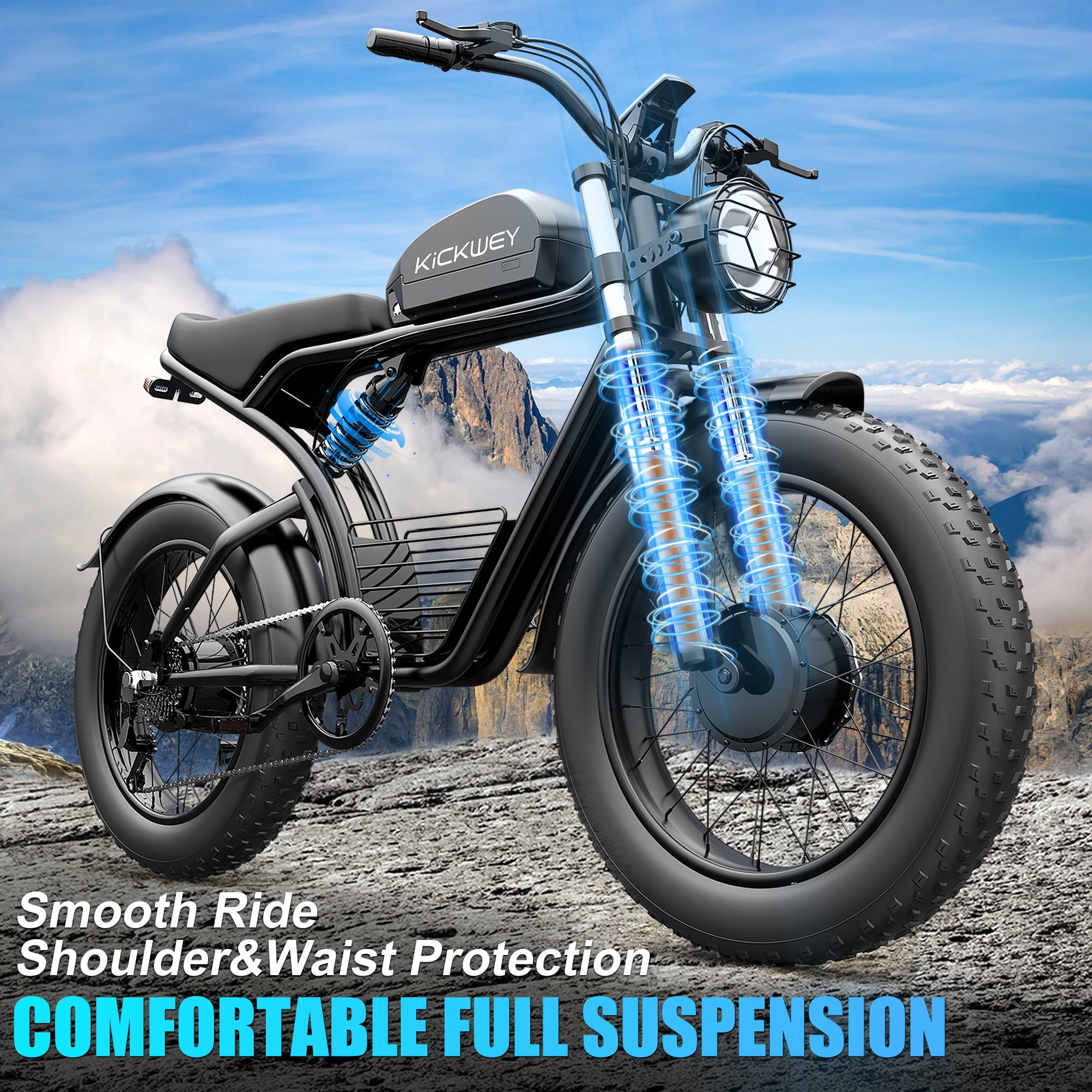 1500/3000W Electric Mountain Bike for Adults 20" Fat Tire Electric Motorcycle Dirt Bike 7-Speed E-Bike UL2849