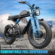 Kickwey 3000W Peak Dual Motor Electric Bicycle for Adults, 48V/23AH Battery Full Suspension Mountain Ebike, 20x4.0 Fat Tires Max 36MPH Dirt Bike, 75 Miles Mechanical Disc Brake Motorcycle