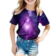 thumbnail image 1 of T-shirts Filles Mode Imprimé Étoilé Col Rond Manches Courtes Hauts Filles Violet 10-11 Ans, 1 of 4