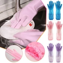 Djunllk Cleaning Gloves - Long Cuffs Reusable Clear Gloves with Elastic Drawstring, Flexible Non-Slip Dishwashing Gloves for Kitchen & Bathroom Cleaning