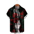 thumbnail image 2 of Camisas de hombre con estampado de calaveras y flores unisex, divertidas camisas hawaianas de manga corta con estampado de calaveras en 3D, camisas con solapa estampadas para hombre, 2 of 5