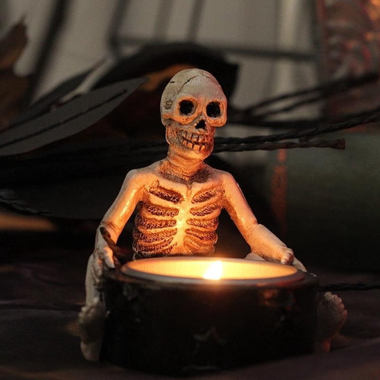 Spooky Skeleton Skull Tealight Holder | Halloween Gothic Decor | Resin Candle Holder For Tabletop