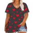 thumbnail image 2 of Women's Plus Size Tops Valentine's Day Short-Sleeve Shirt Love Heart Print T-Shirt V Neck Loose Fit Tees Cute Summer Tops for Women, 2 of 5