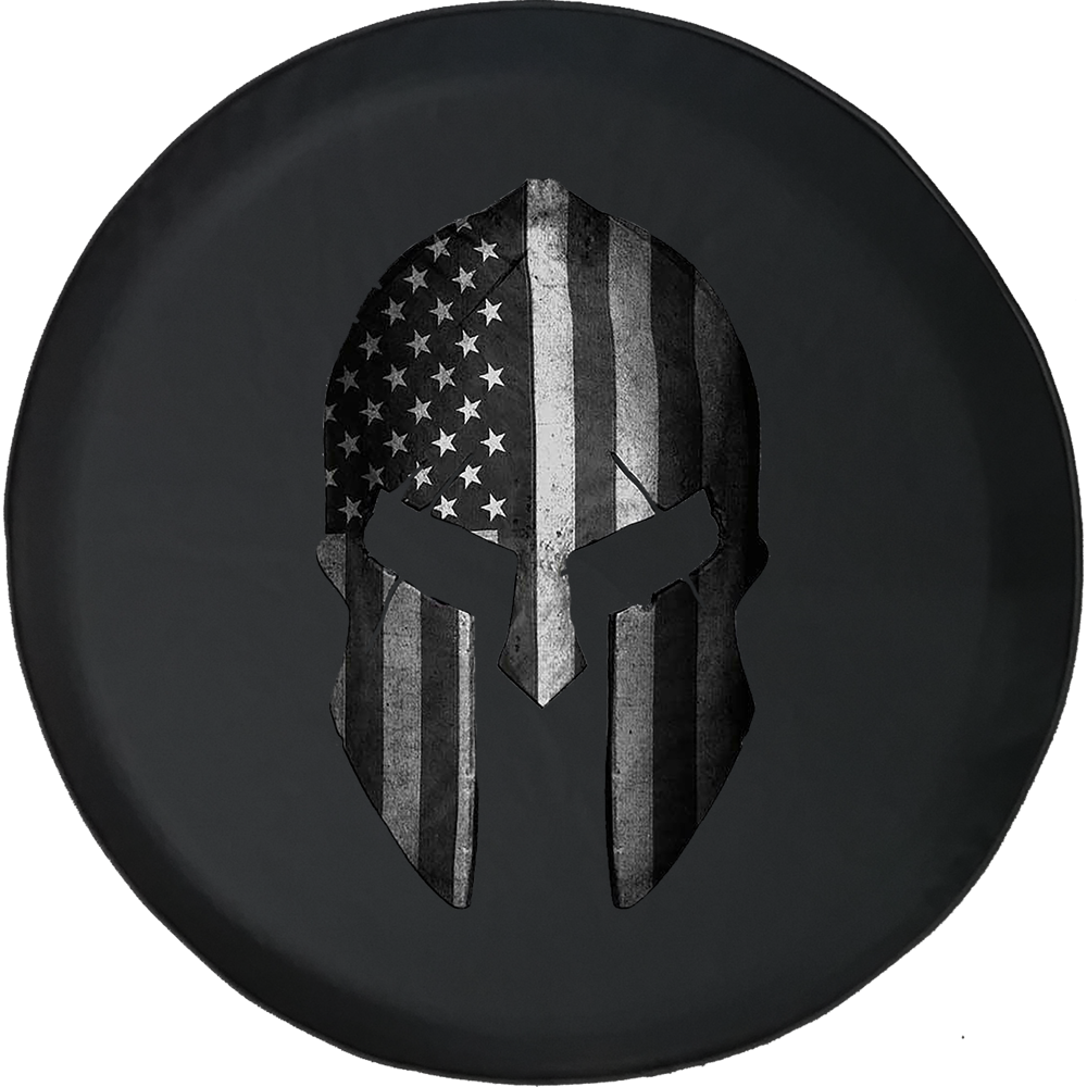 Distressed Military American Flag Spartan Helmet Spare Tire Cover fits