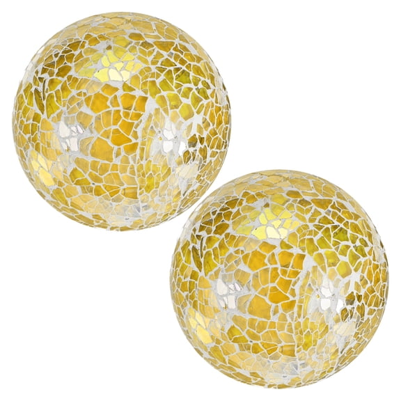Uxcell 2-Pack Decorative Ball for Bowls, 4 Inch Mosaic Glass Balls Decorative Glass Orbs for Home Decor/Dining Tables [Yellow]