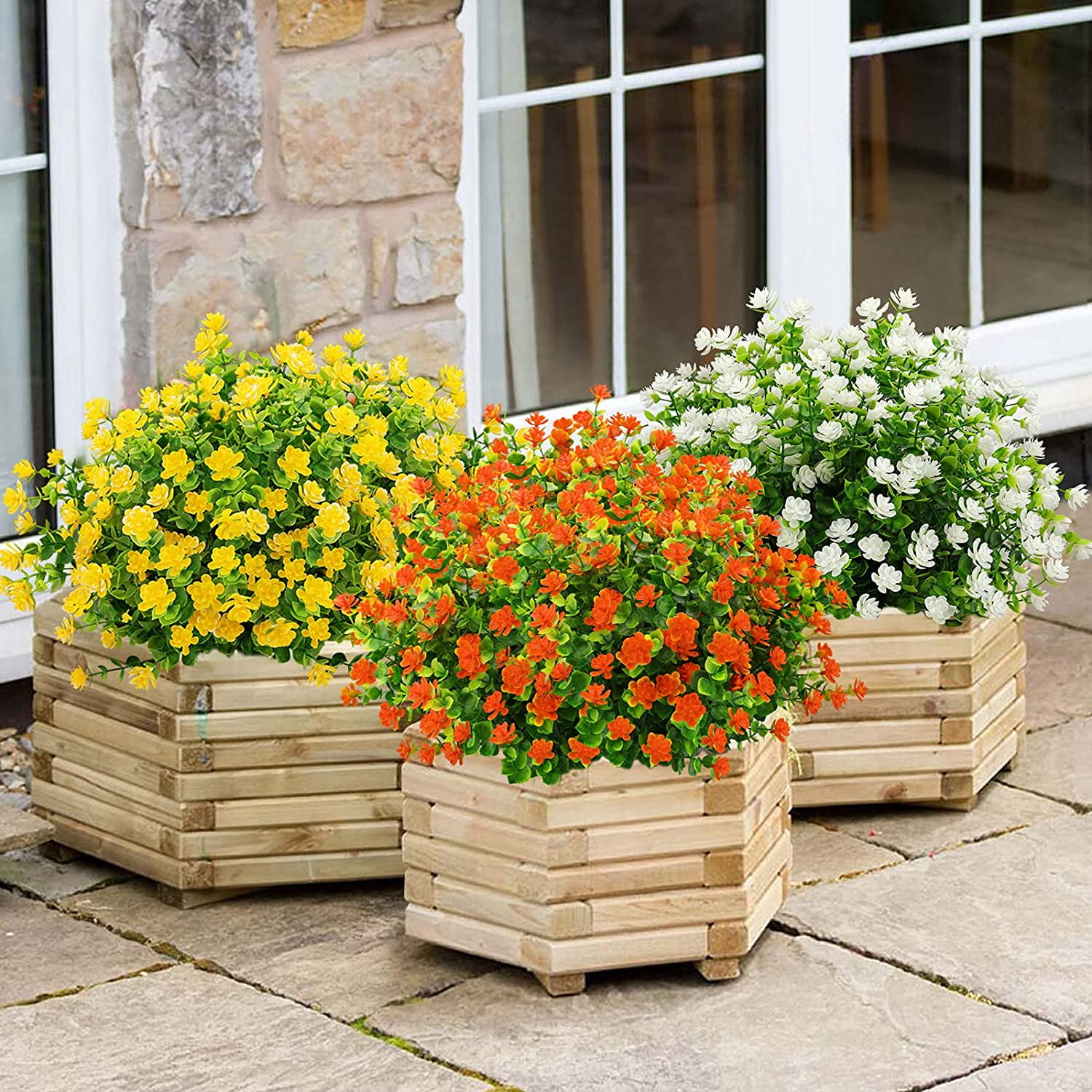 Artificial Flowers Outdoor Fake Flowers for Decoration UV Resistant No Fade Faux Plastic Plants Garden Porch Window Box Décor (6 Bundles, 4#White)