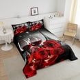 thumbnail image 3 of Red Rose Comforter Set, Romantic 3D Rose Bedding Comforter Sets, Wine Glass Blossom Floral Bedding, Eiffel Tower Flower Petals Down Comforter Valentine's Day Bedroom Decor, Twin Size, 3 of 5