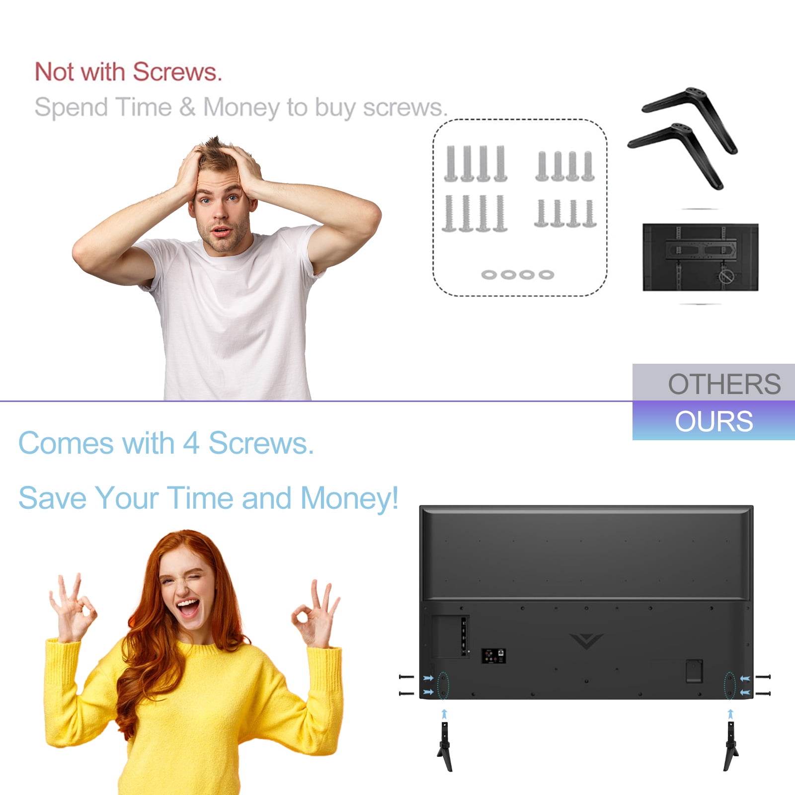 TV Base Stand for Vizio TV Legs Replacement, Only for Vizio D32H-C1 D32HN-E4 D32HN-E4 D40N-E3 D43FX-F4 D43N-E4 TV Base Stand for Vizio TV Stand with Screws