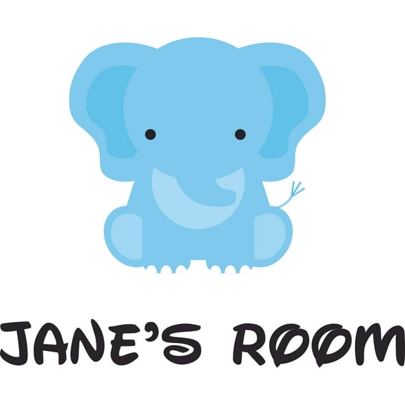 Custom Name Vinyl Wall Decal for Home - Cute Face ElephantFace Zoo Cute Wall Décor Bedroom Living Room Entry - Personalized Text Removable High Tact - Size: 12 In x 20 In