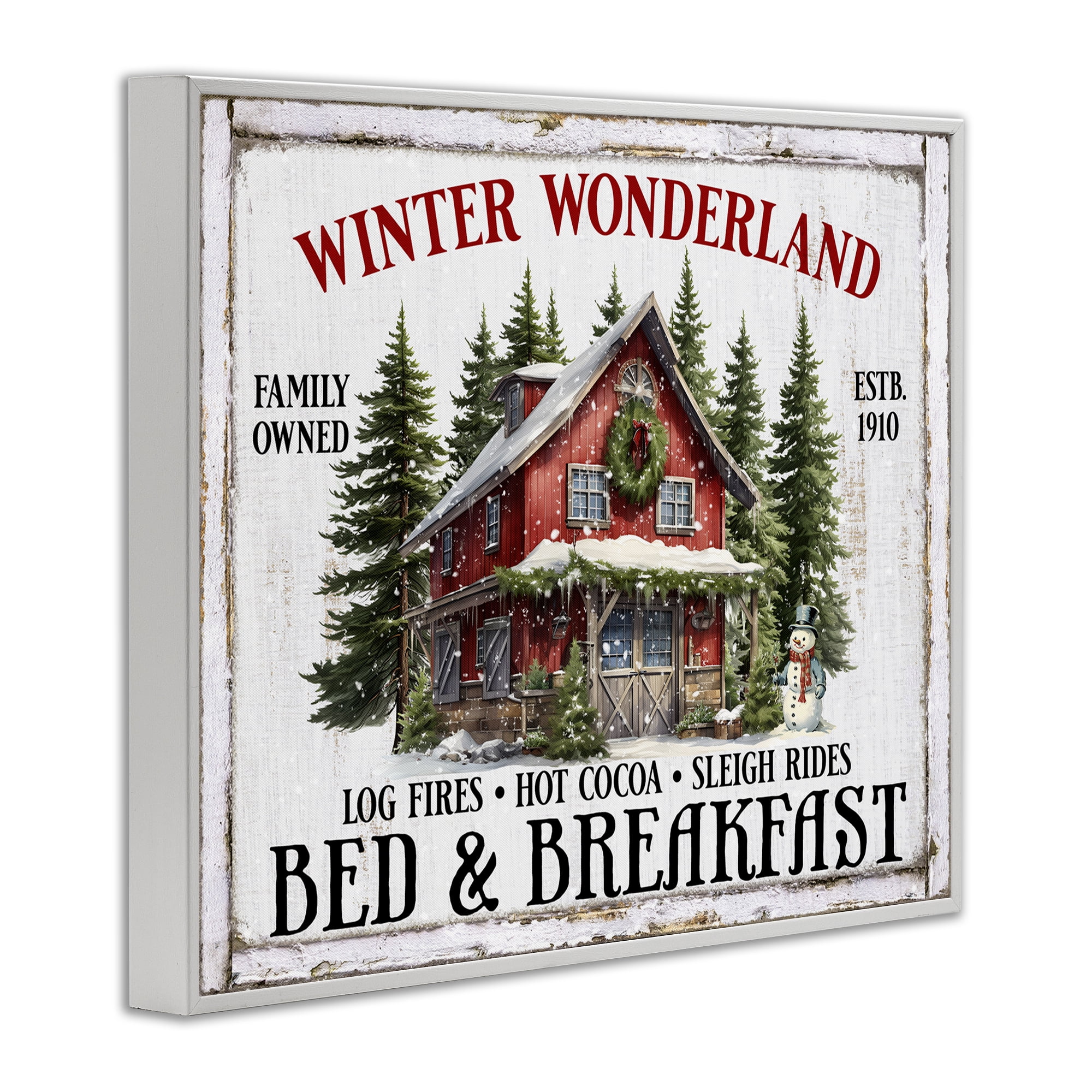 Stupell Industries Winter Bed & Breakfast Holiday Painting White Framed Art Prints Wall Art, 20 x 16