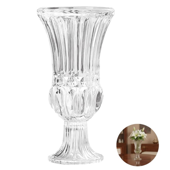Elegant Clear Glass Vase, 5.9 x 11.6 in, Textured Crystal Fluted Design Decorative Tabletop Vase for Centerpieces, Weddings, Home Decor