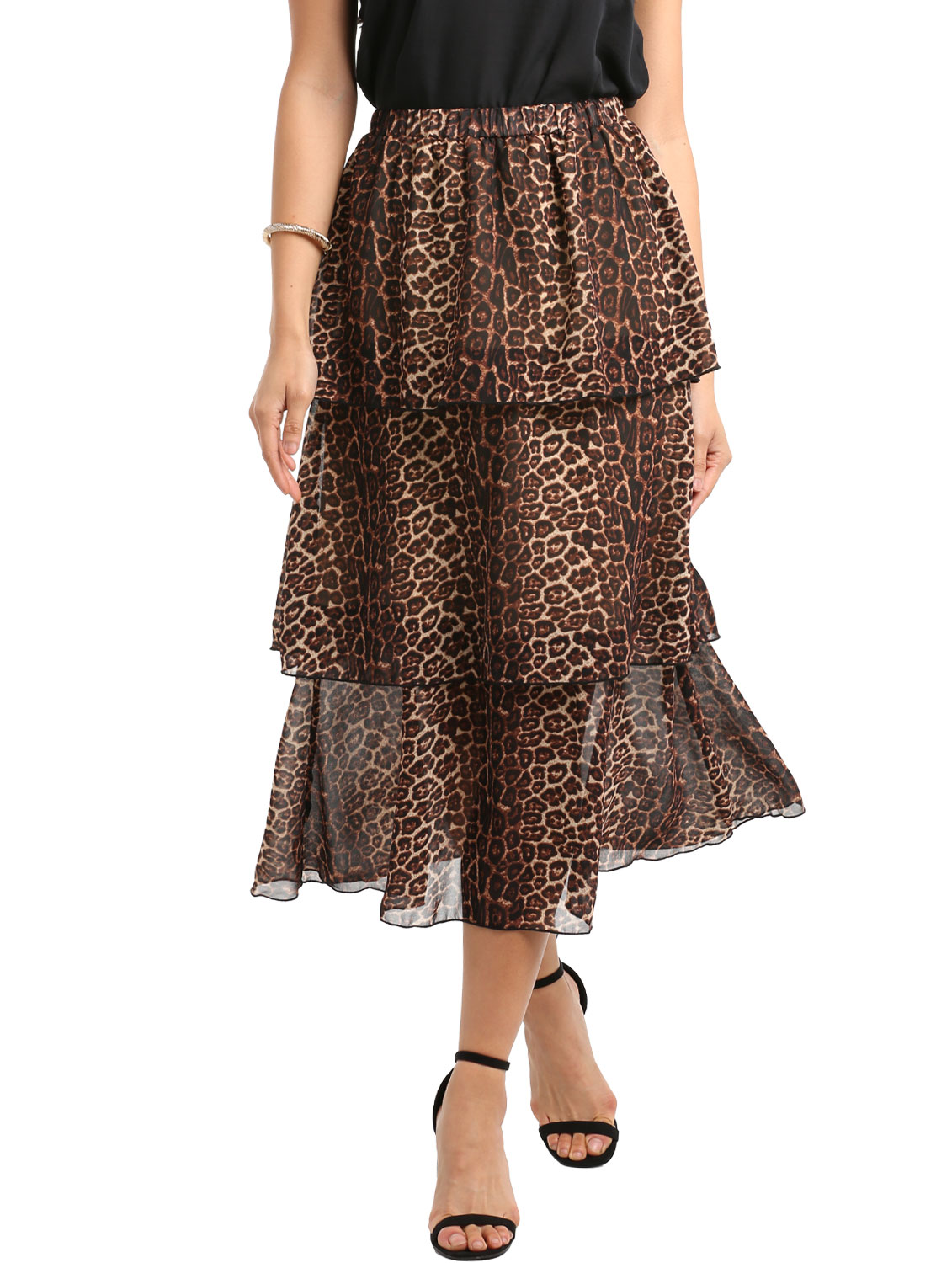 Download Doublju Doublju Women S Three Layered Leopard Long Skirt Walmart Com Walmart Com