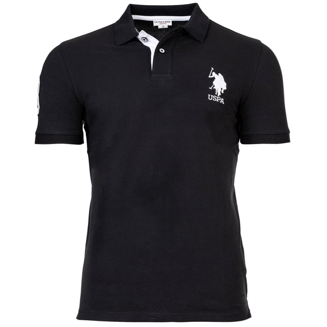 U.S. POLO ASSN. Polo para hombre - Kory, básico, piqué, logotipo, aplique, algodón Negro M (Medium)
