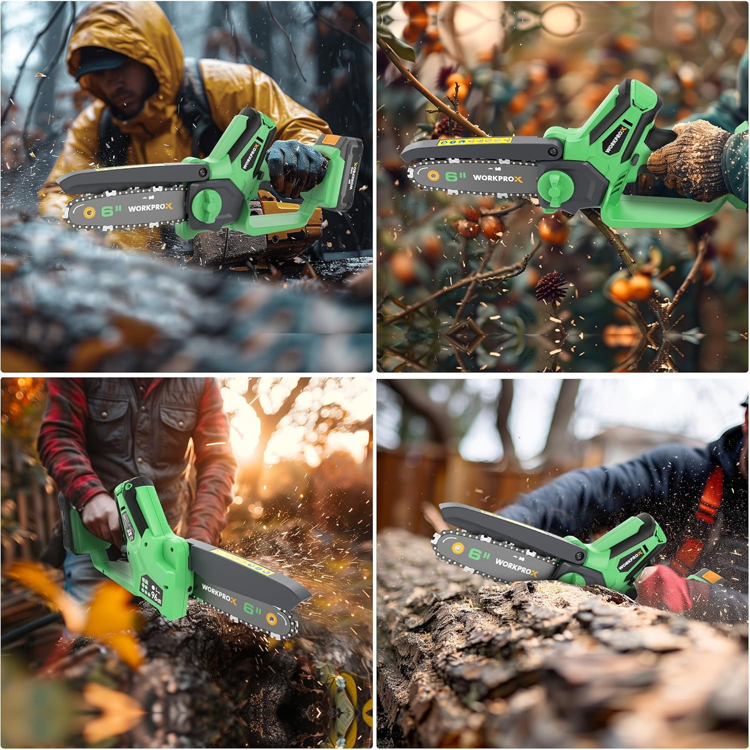 WORKPROX Mini Chainsaw Cordless,6 inch Handheld Electric Chain Saw with Type-C Fast Charging Battery 20V 2.0Ah,Pruning Saw for Tree Branches,Wood Cutting,Garden Gifts for Men Women