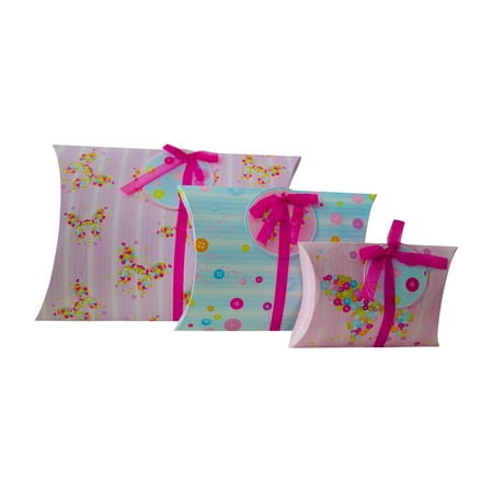 Birthday Gifts Button - Gift Wrapping Box Pillow Pouch (Set of 3, Large, Medium and Small) And Matching Gift Tags for Small Gifts, Favors, Presents, Jewelry, Scarves, Weddings, Birthday -Great With Tissue Paper (Buttons) But