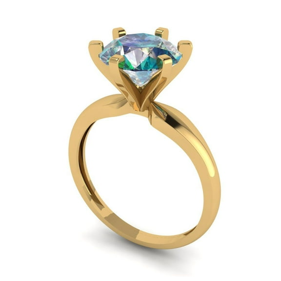 2.5 ct Round Cut Blue Moissanite Solitaire Engagement Ring for Women in 18K Yellow Gold